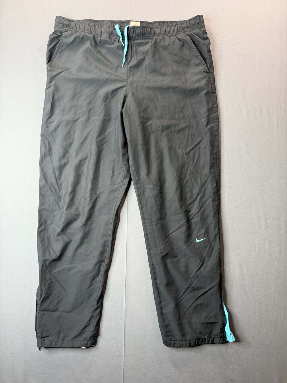 Vintage Y2K Nike Black Blue Nylon Track Pants with Ankle Zips Gym Comfty